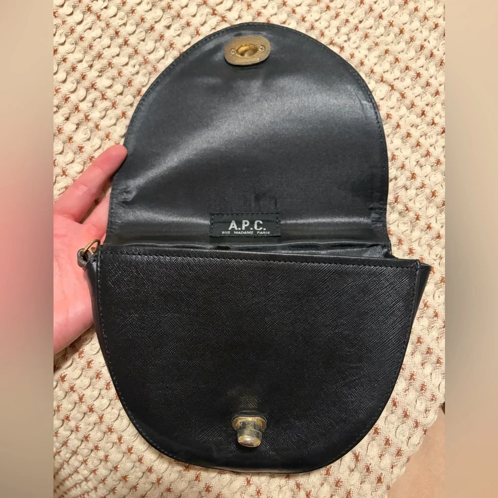 Vintage A.P.C. Half Moon Bag, Black Leather with Gold Chain